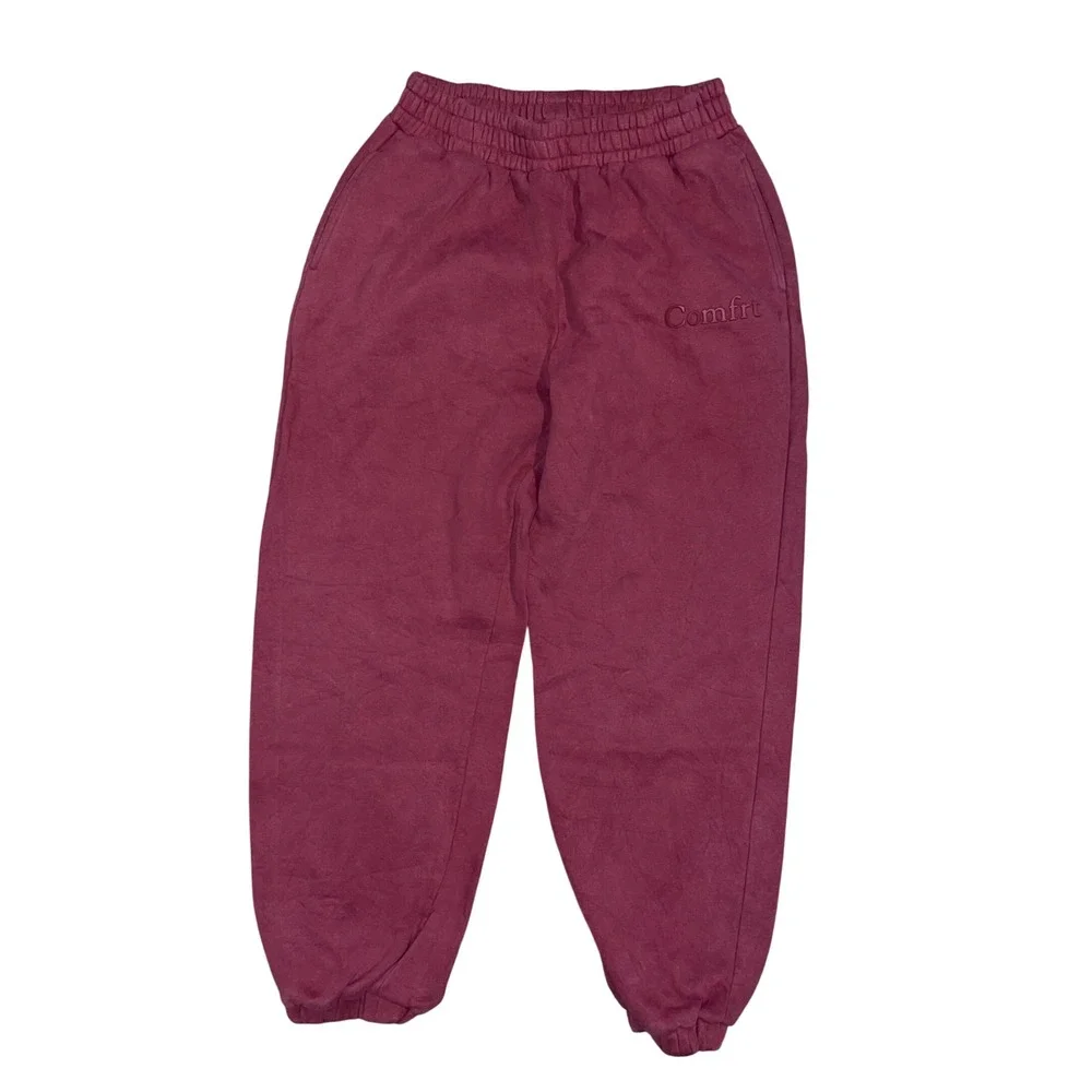 Comfrt Mens Maroon Fleece Jogger Sweatpants Size Large Elastic Waist Lounge